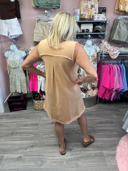 Raw Edge Double Pocket Dress