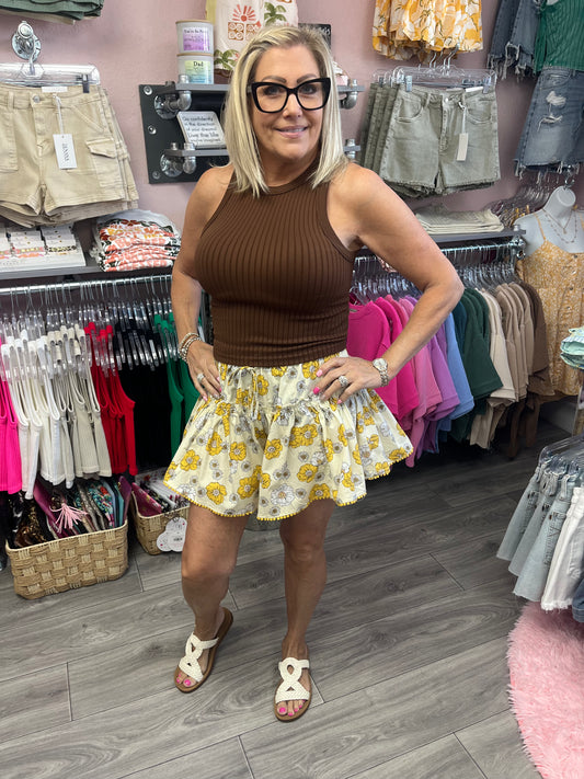 Floral Print Shorts with Hem Lace Detail