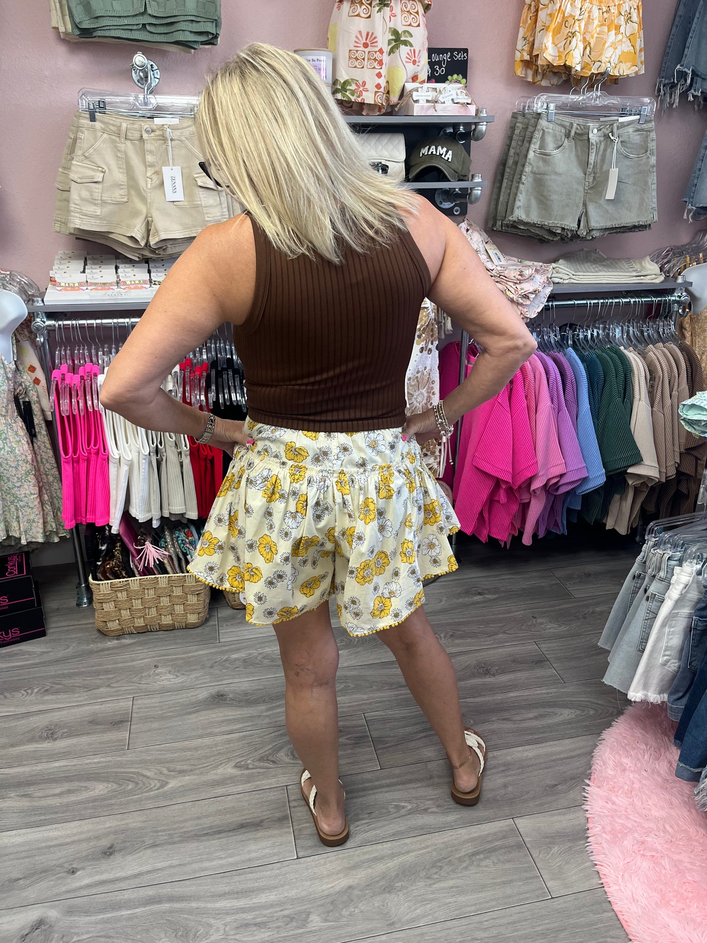 Floral Print Shorts with Hem Lace Detail