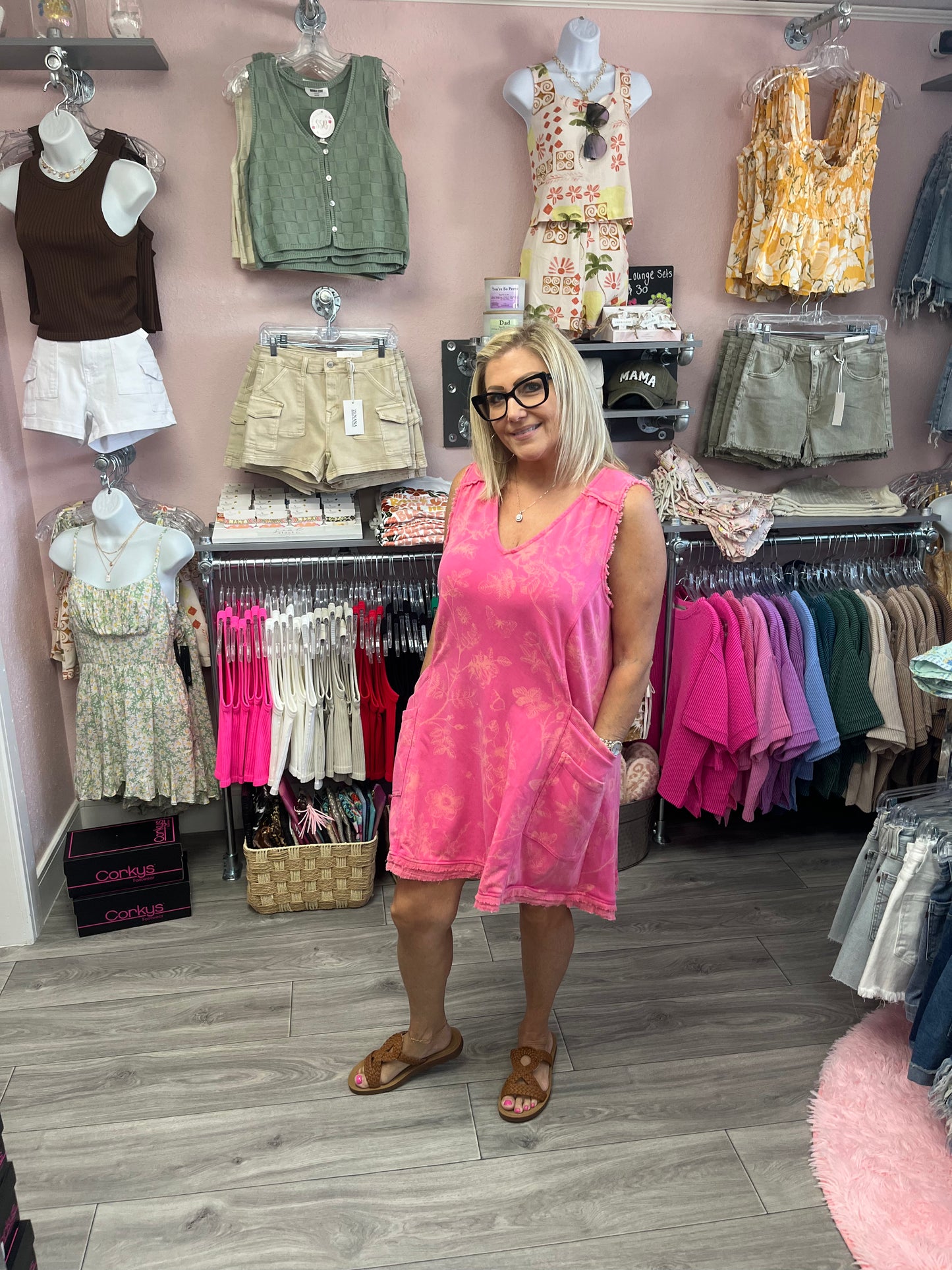 Mineral Washed Floral Print Terry Dress