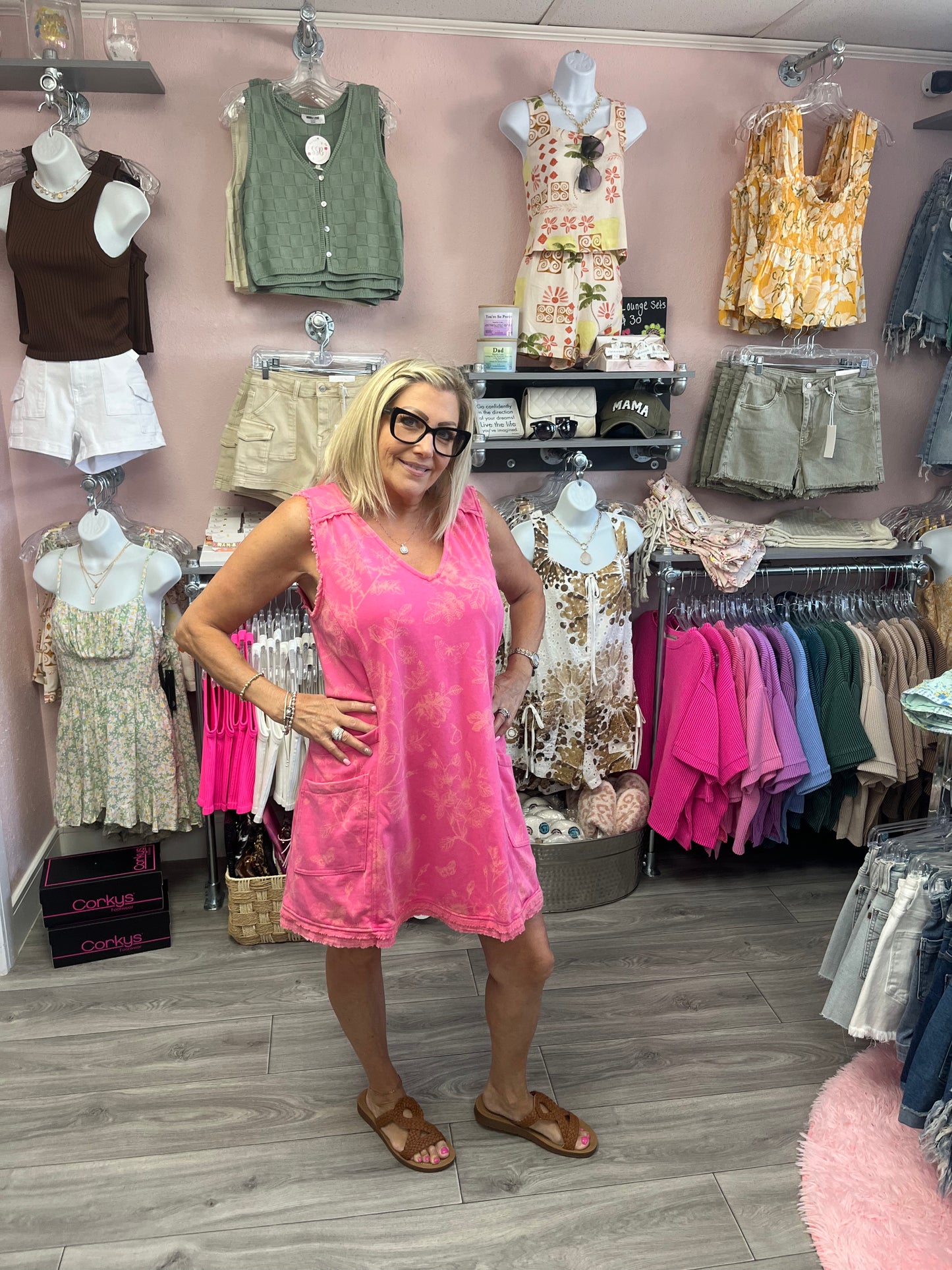 Mineral Washed Floral Print Terry Dress