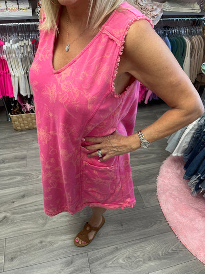 Mineral Washed Floral Print Terry Dress