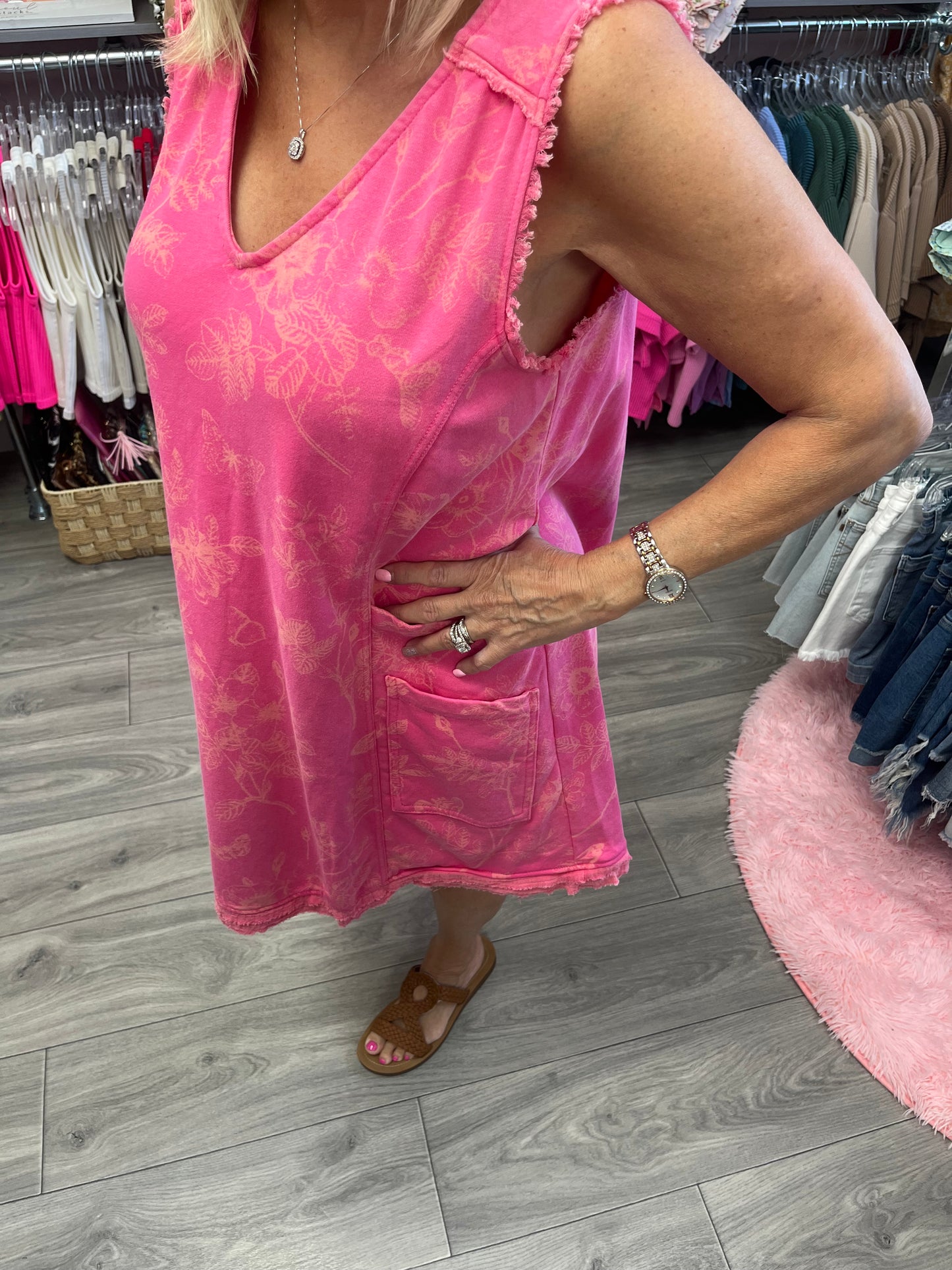 Mineral Washed Floral Print Terry Dress