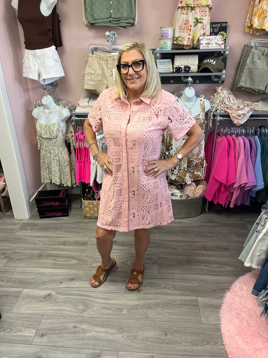 Button Down Lace Dress with Paisley Print