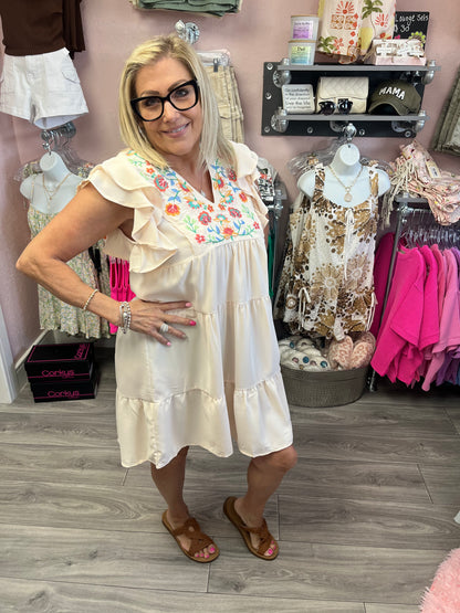 Embroidered Floral Babydoll Dress