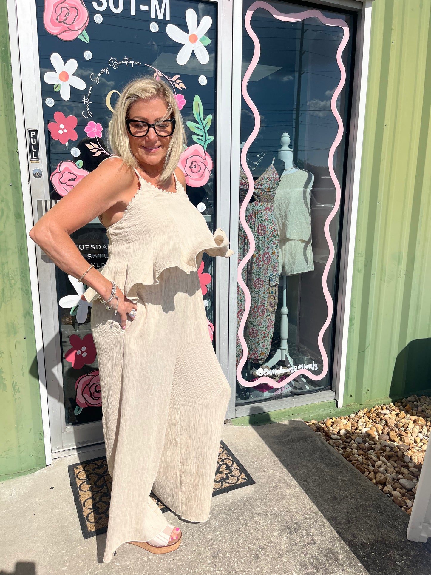 V-Neck Jumpsuit with Flowy Top