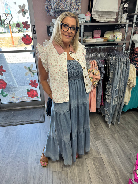 Floral Print with Ruffle sleeves Vest