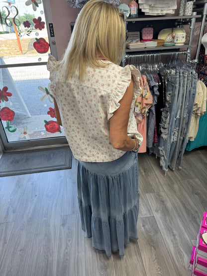 Floral Print with Ruffle sleeves Vest