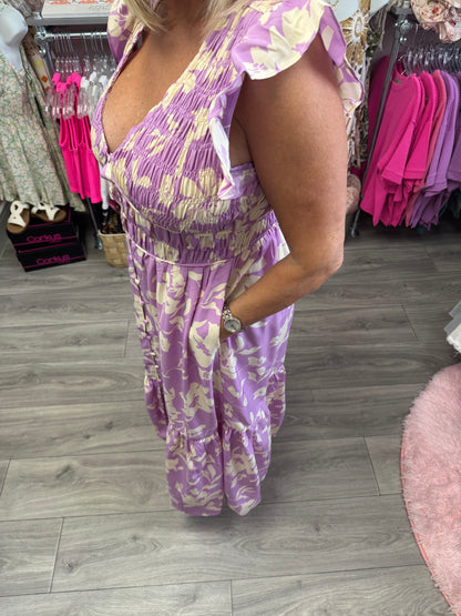 Flutter Floral V-Neck Dress