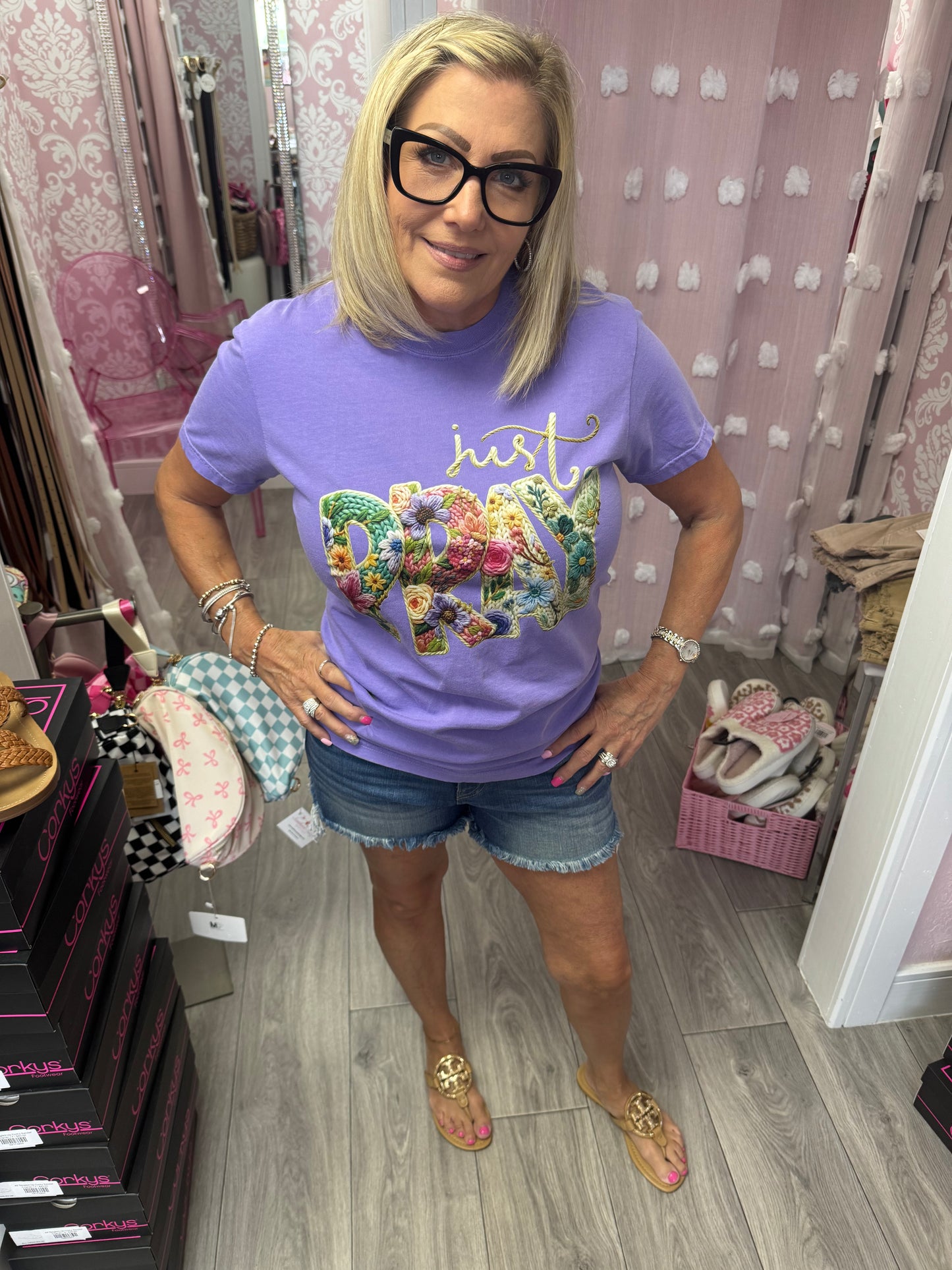 Just Pray Faux Yarn Graphic Tee
