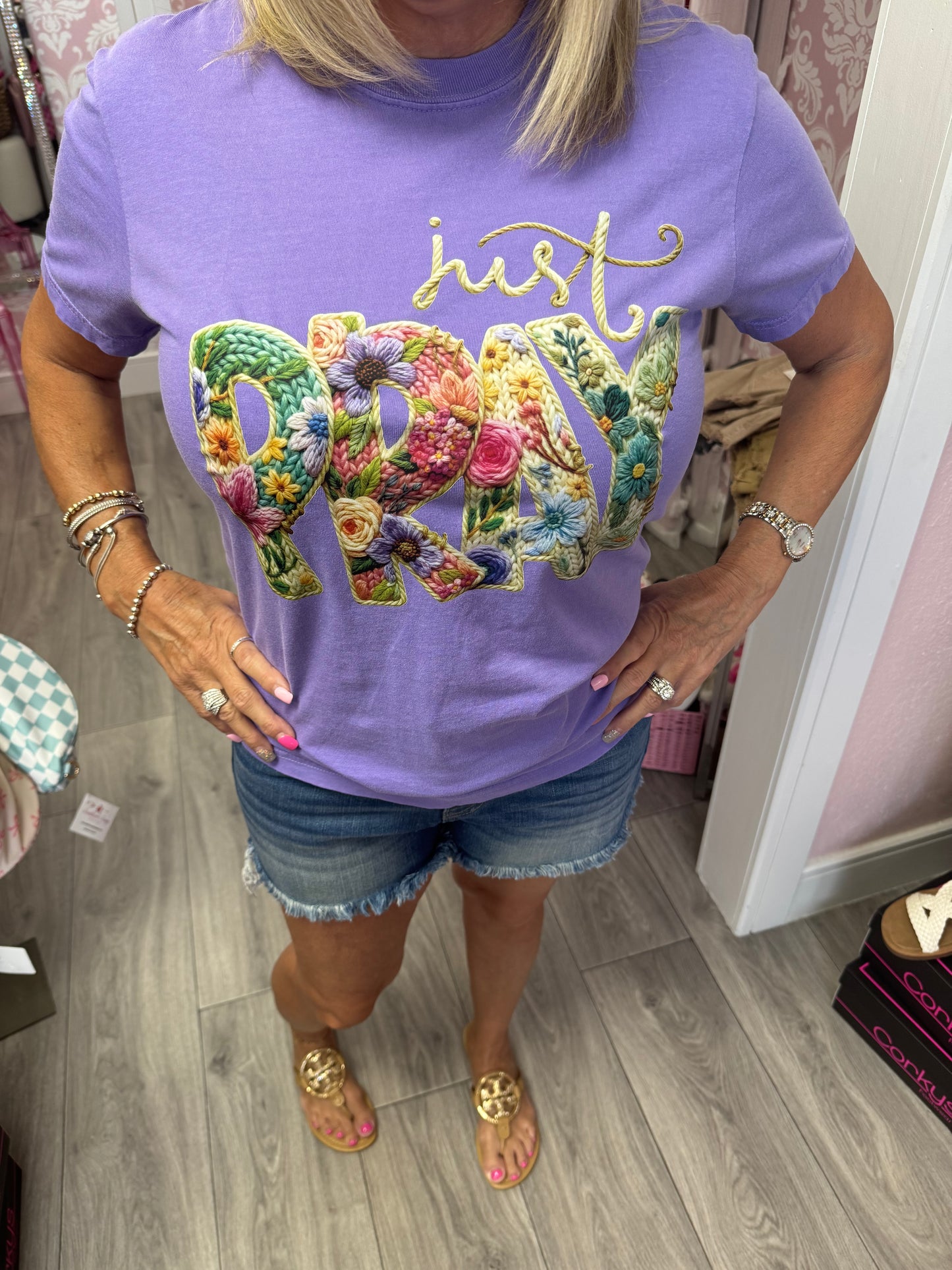Just Pray Faux Yarn Graphic Tee