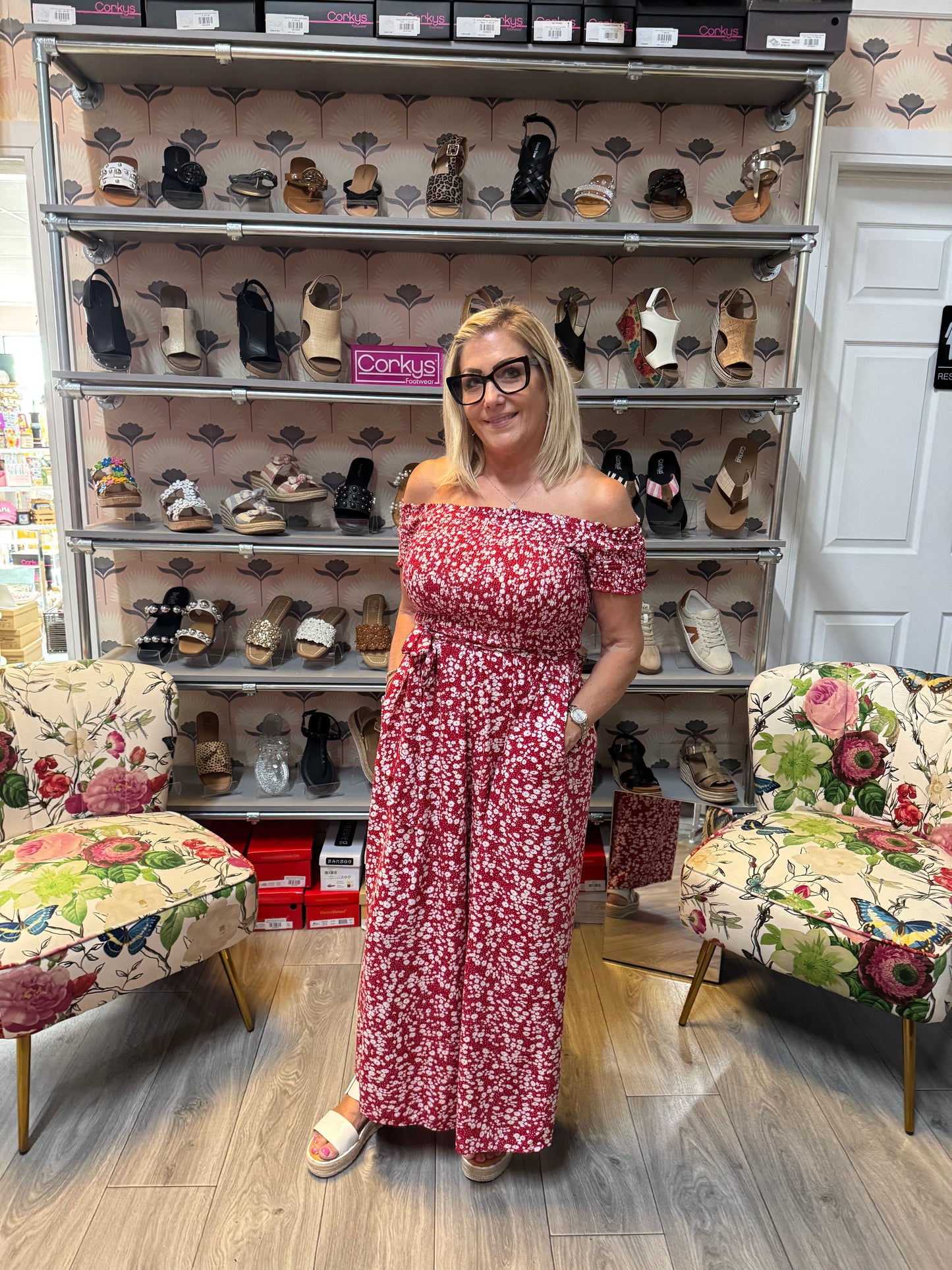 Floral Print Off Shoulder Jumpsuit