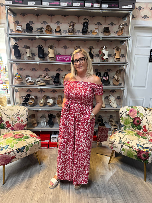Floral Print Off Shoulder Jumpsuit