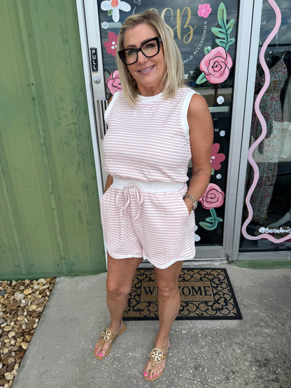 One Piece Stripped Romper with Pockets