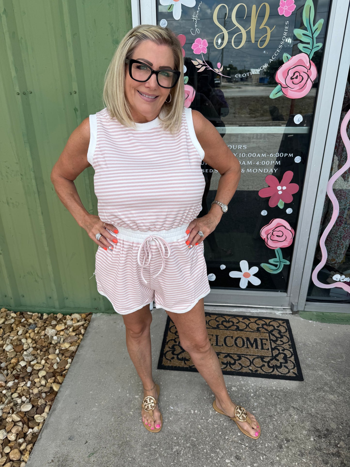 One Piece Stripped Romper with Pockets