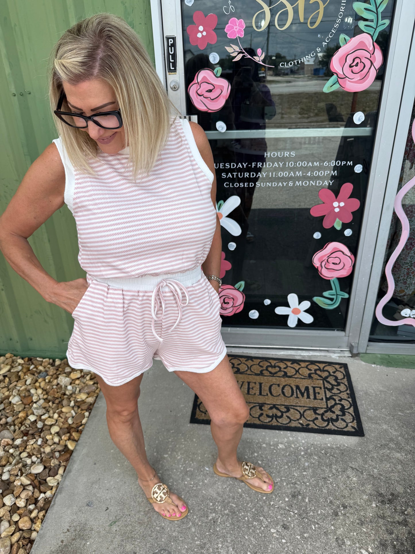 One Piece Stripped Romper with Pockets