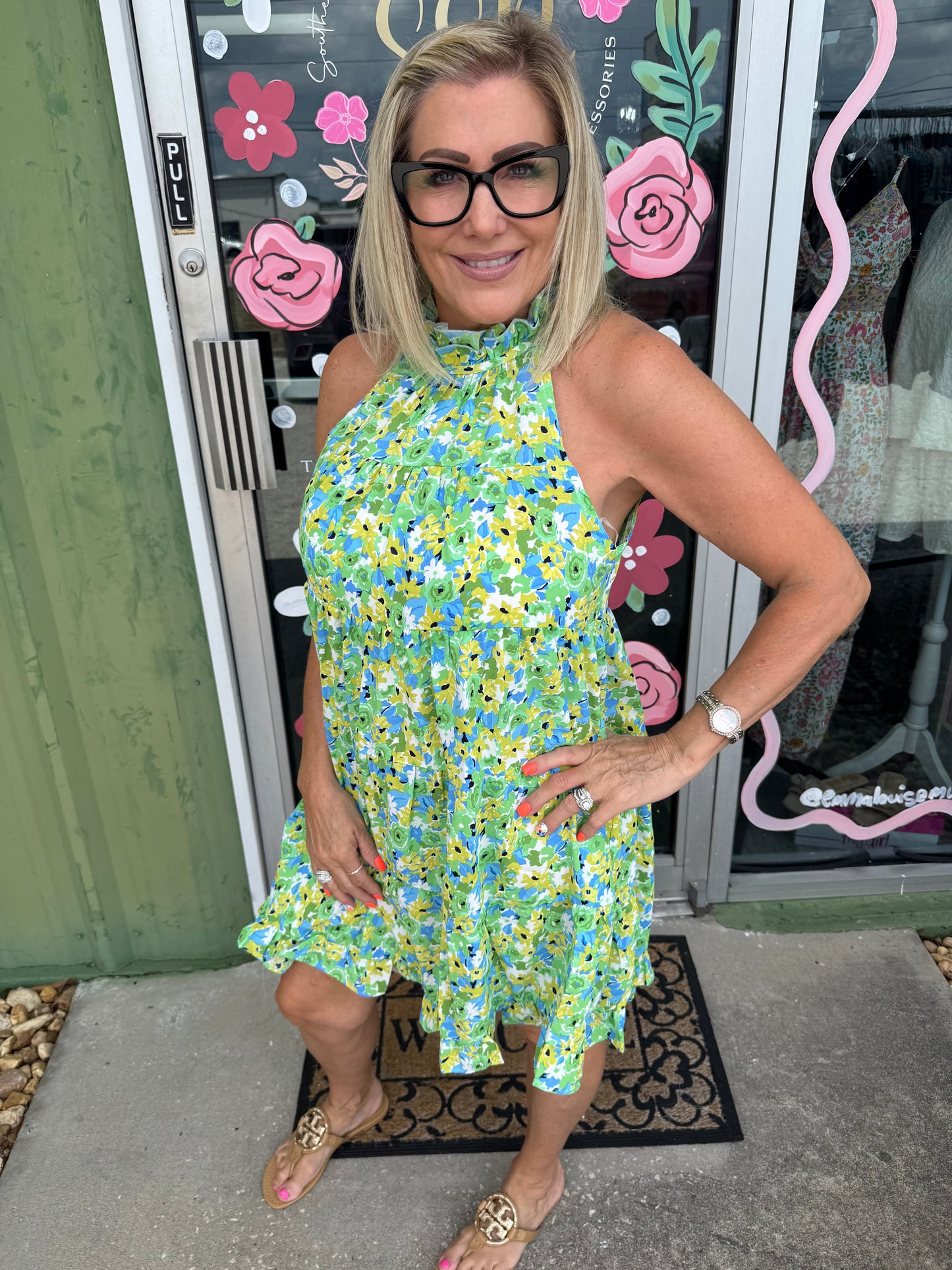 Halter Neck Floral Print Mini Dress