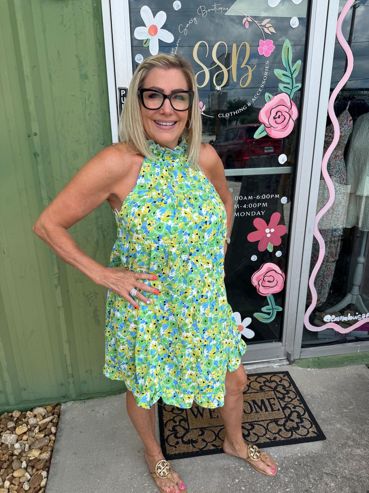 Halter Neck Floral Print Mini Dress