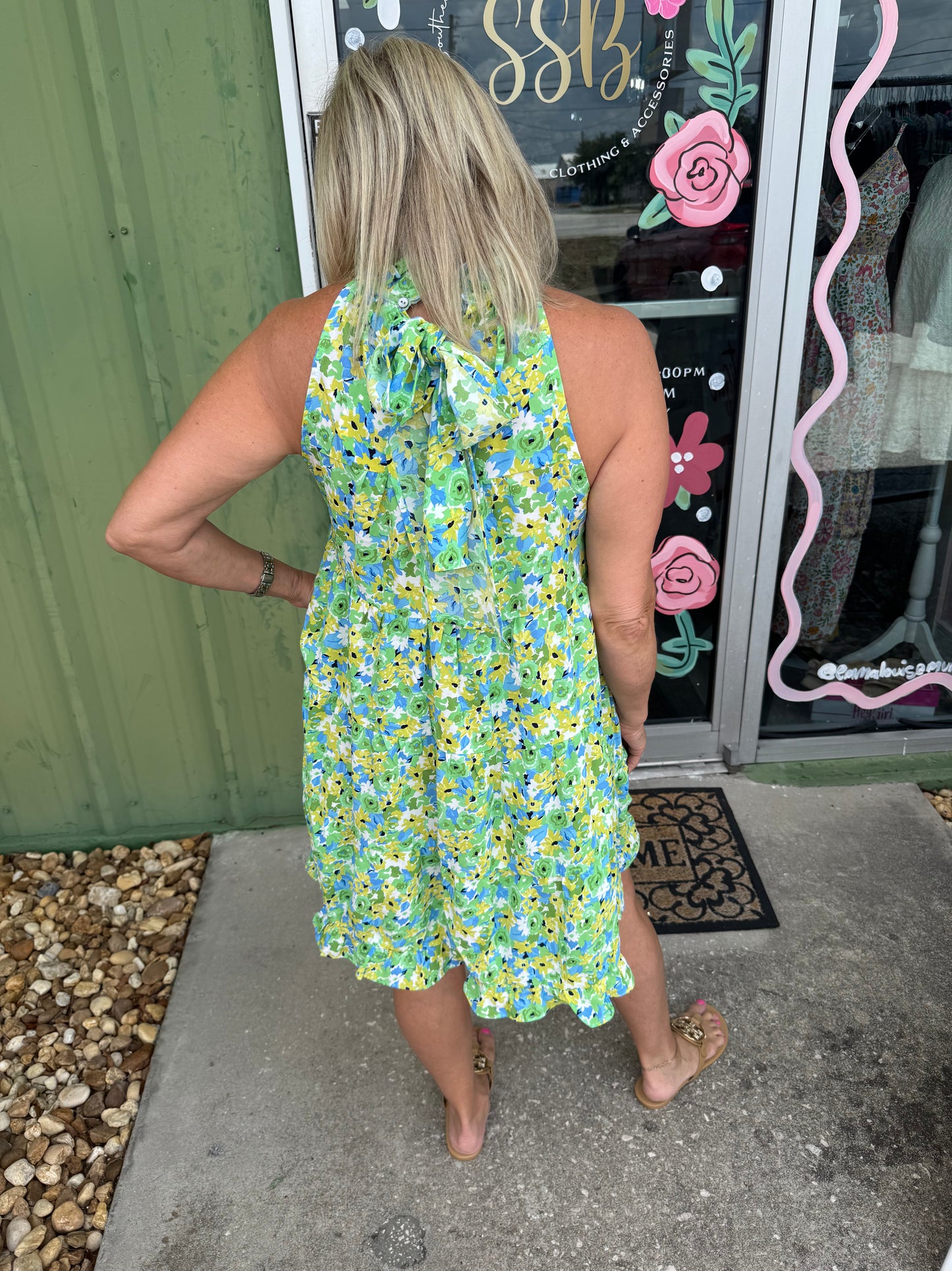 Halter Neck Floral Print Mini Dress