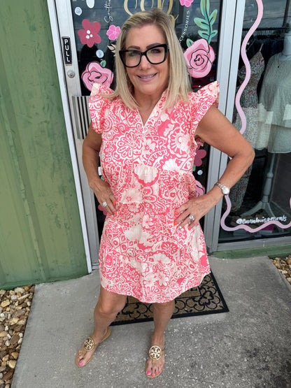 Medallion Print Ruffle Dress