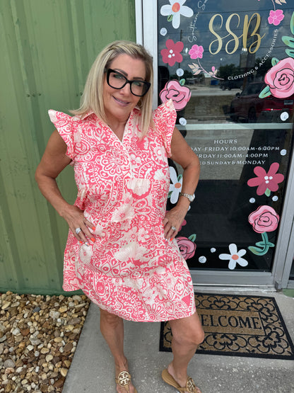 Medallion Print Ruffle Dress