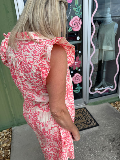 Medallion Print Ruffle Dress