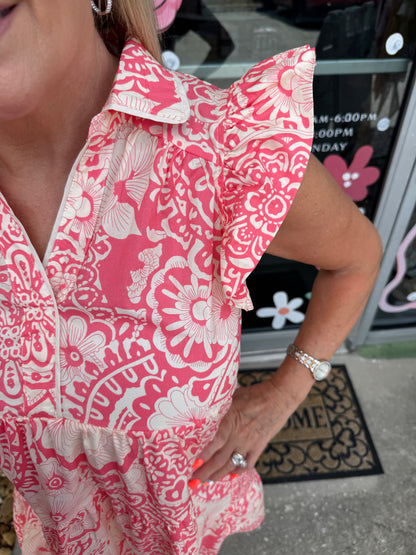 Medallion Print Ruffle Dress