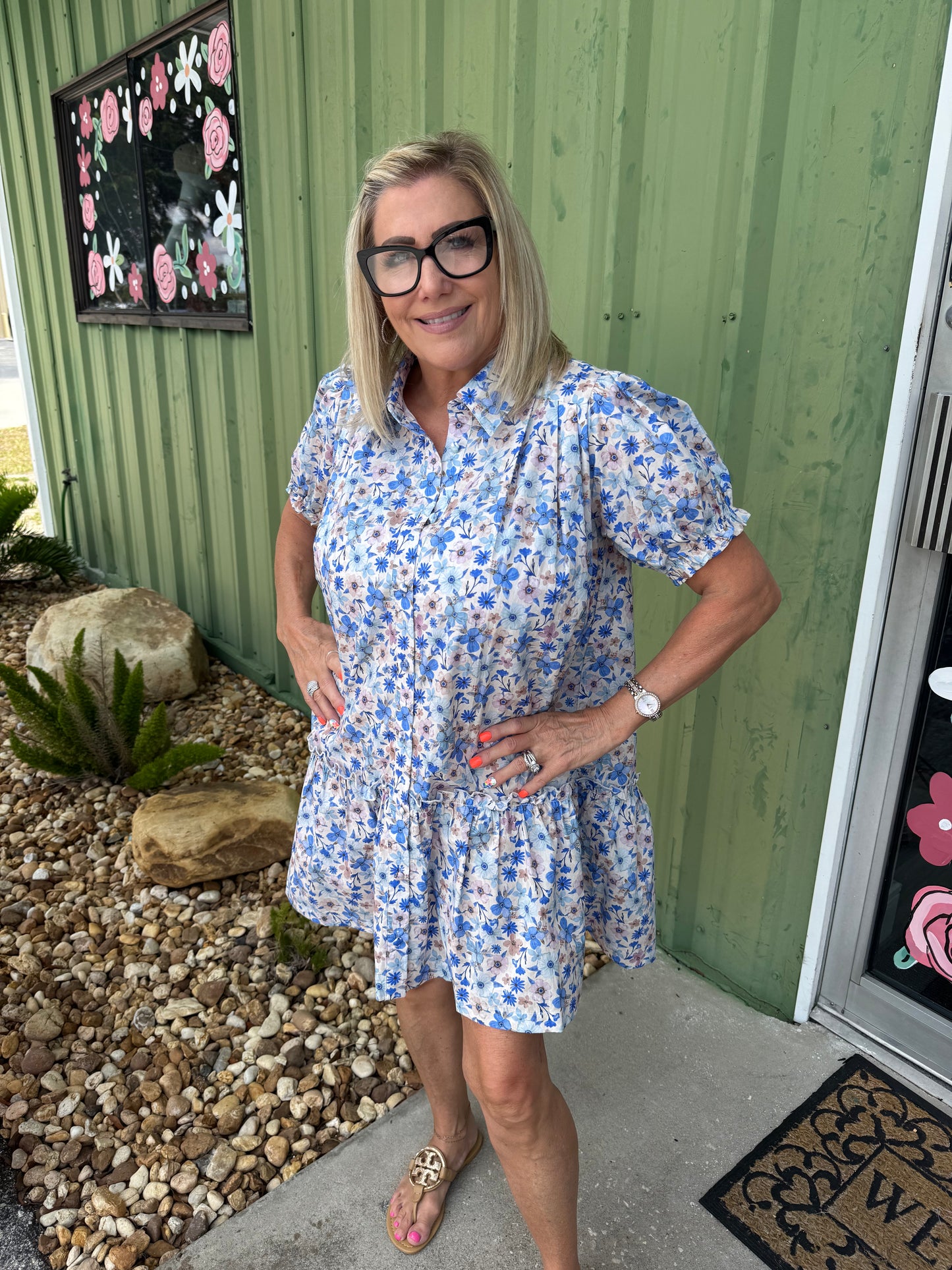 Floral Print Mini Shirt Dress