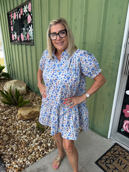 Floral Print Mini Shirt Dress