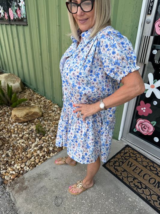 Floral Print Mini Shirt Dress