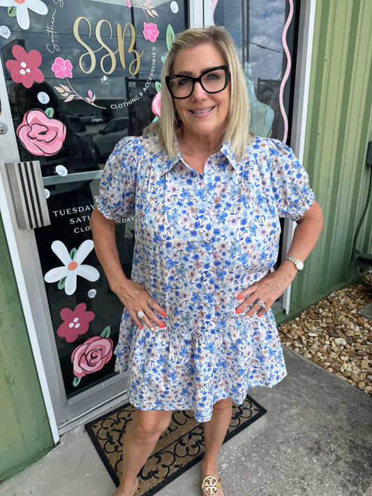 Floral Print Mini Shirt Dress