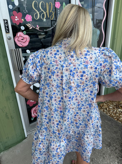 Floral Print Mini Shirt Dress