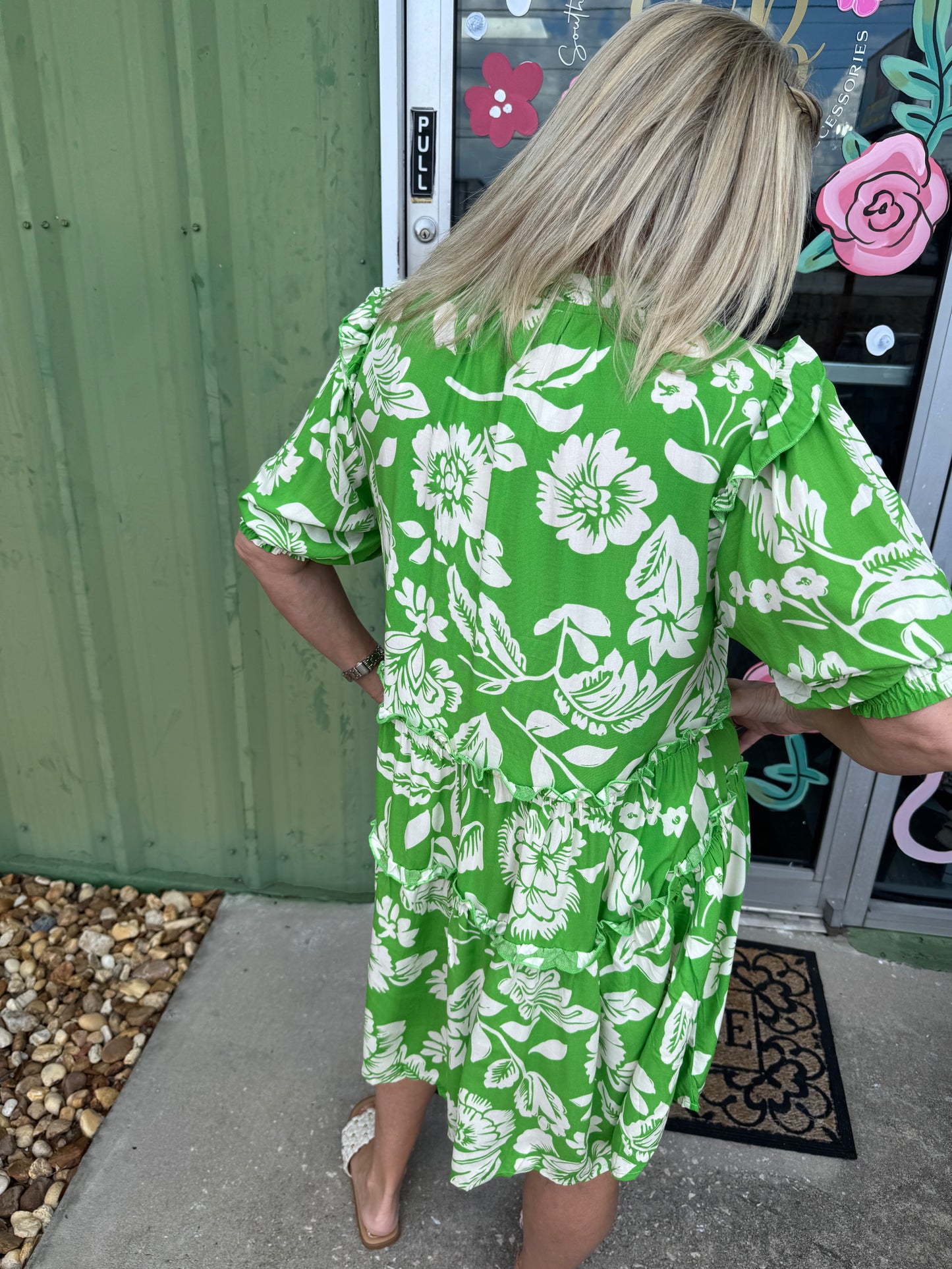 Two Tone Split Neck Ruffle Dress