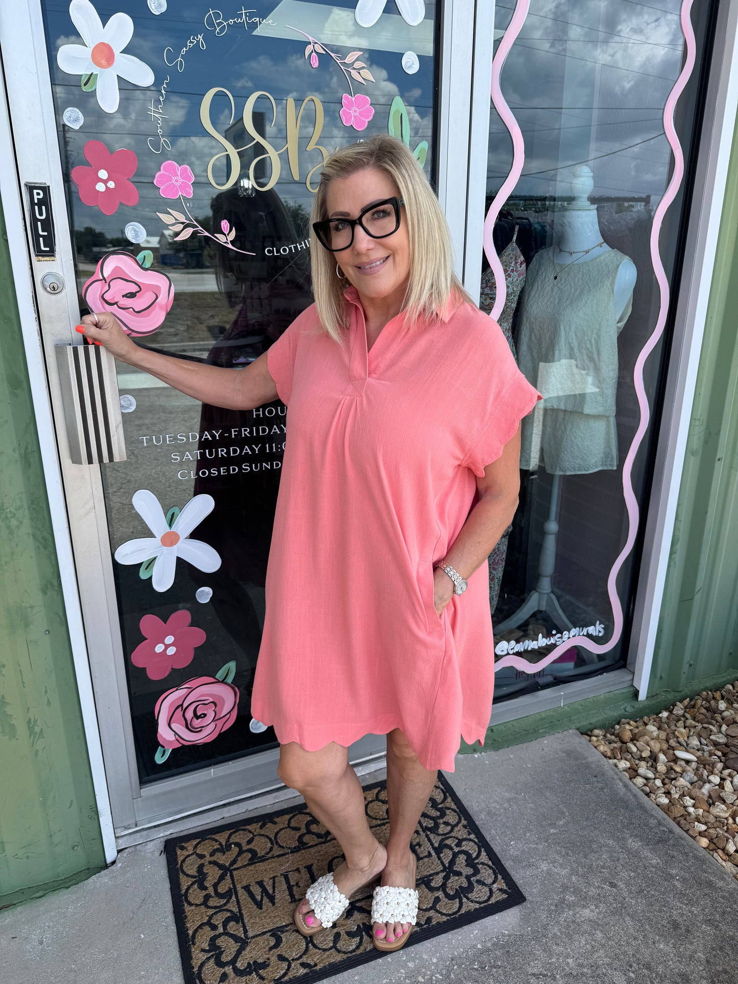 Linen Scalloped Hem Dress