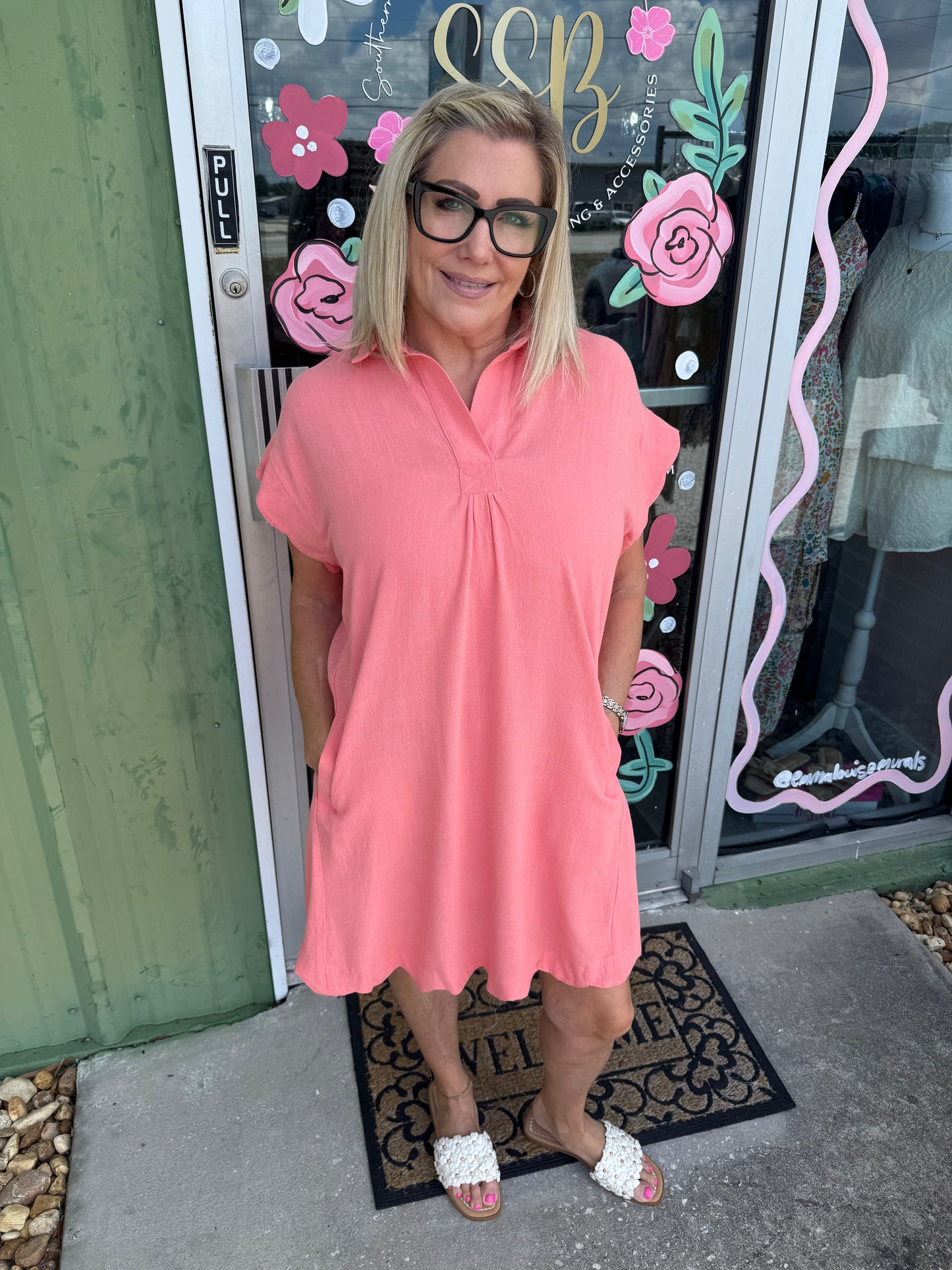 Linen Scalloped Hem Dress