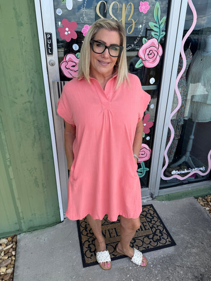 Linen Scalloped Hem Dress