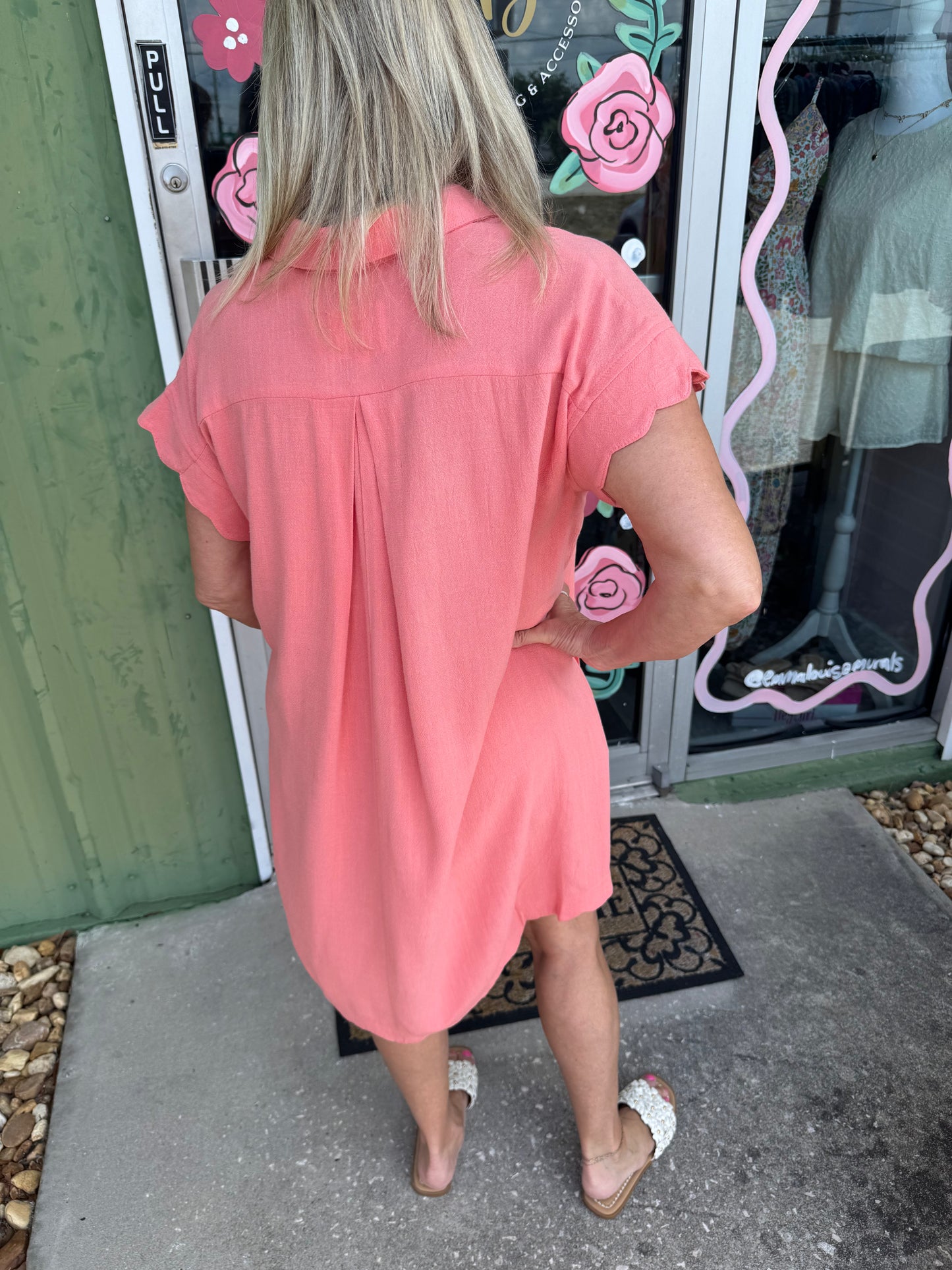 Linen Scalloped Hem Dress
