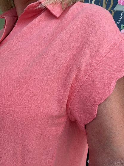 Linen Scalloped Hem Dress