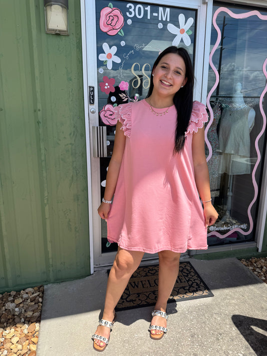 French Terry Ruffle Sleeve Dress