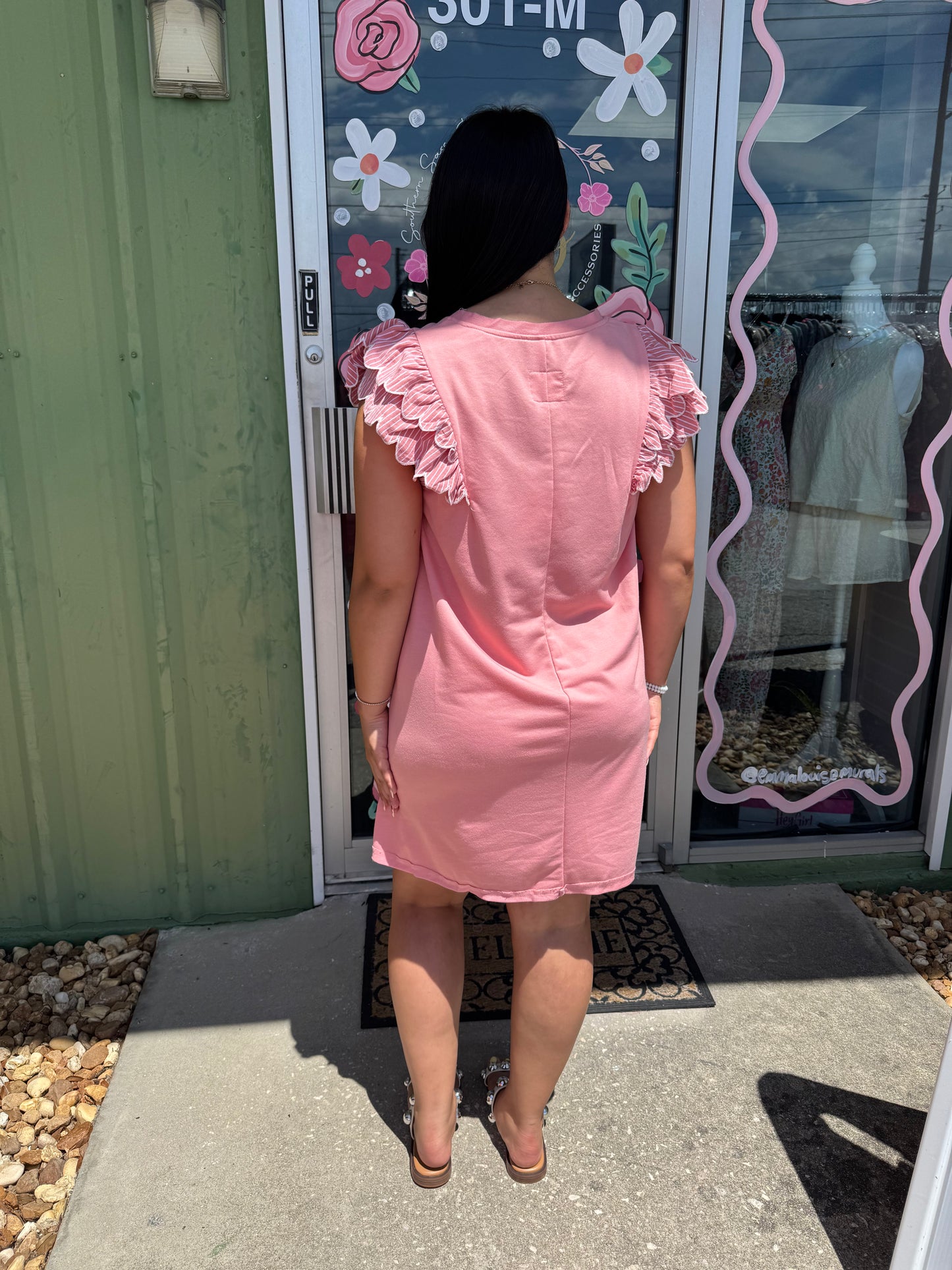 French Terry Ruffle Sleeve Dress