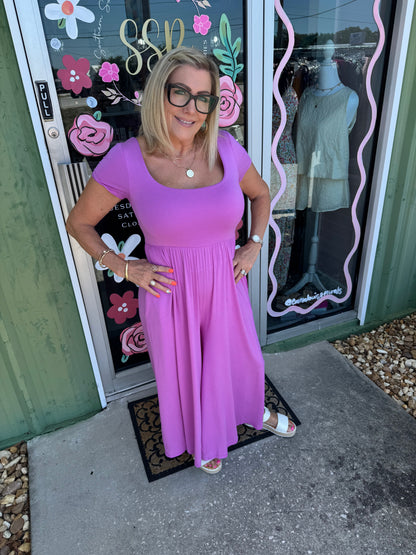 Double Layered Short Sleeve Jumpsuit with Pockets