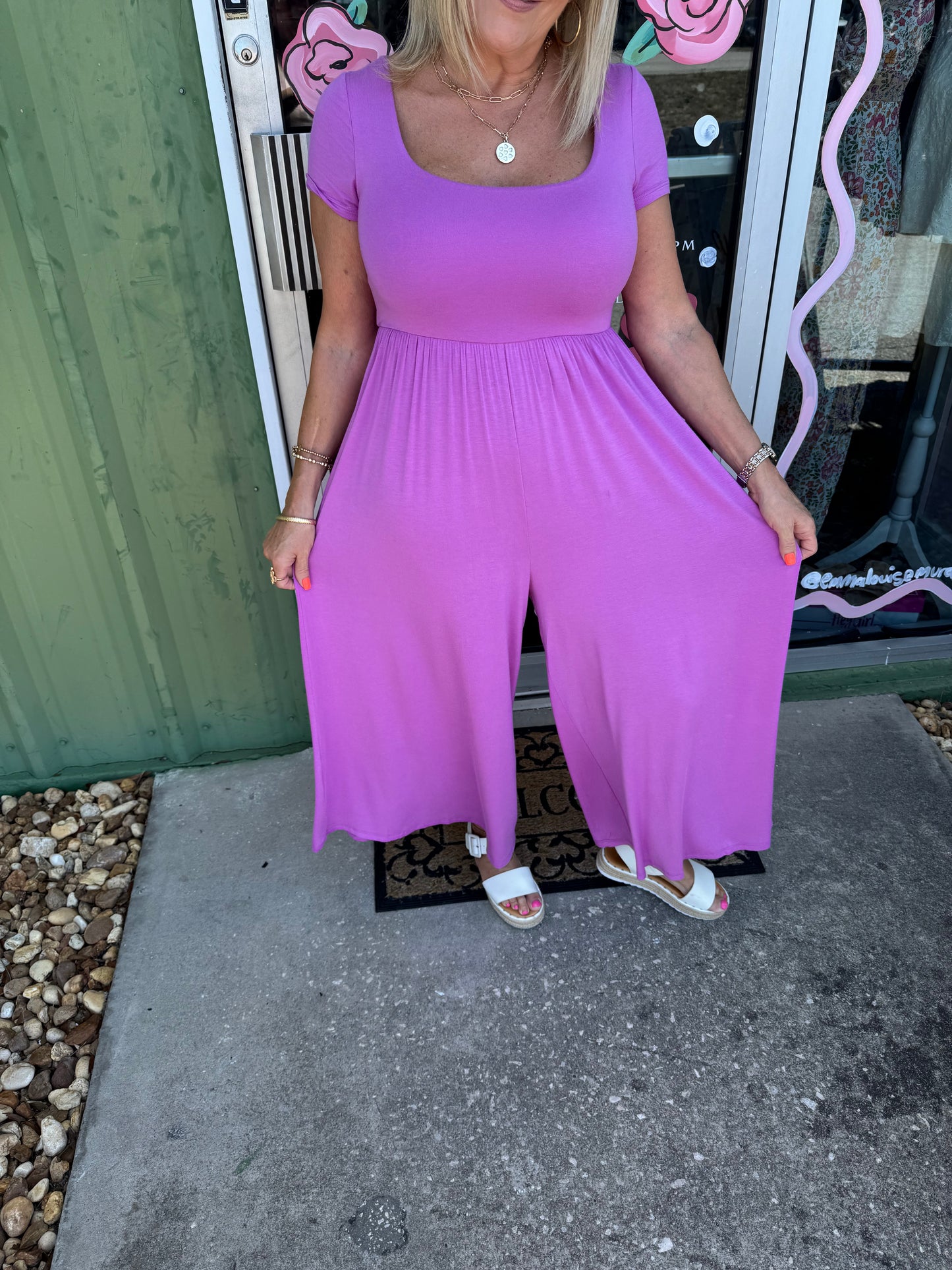 Double Layered Short Sleeve Jumpsuit with Pockets