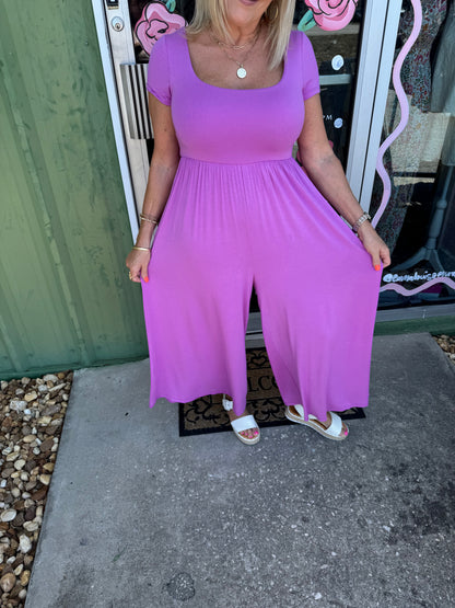 Double Layered Short Sleeve Jumpsuit with Pockets
