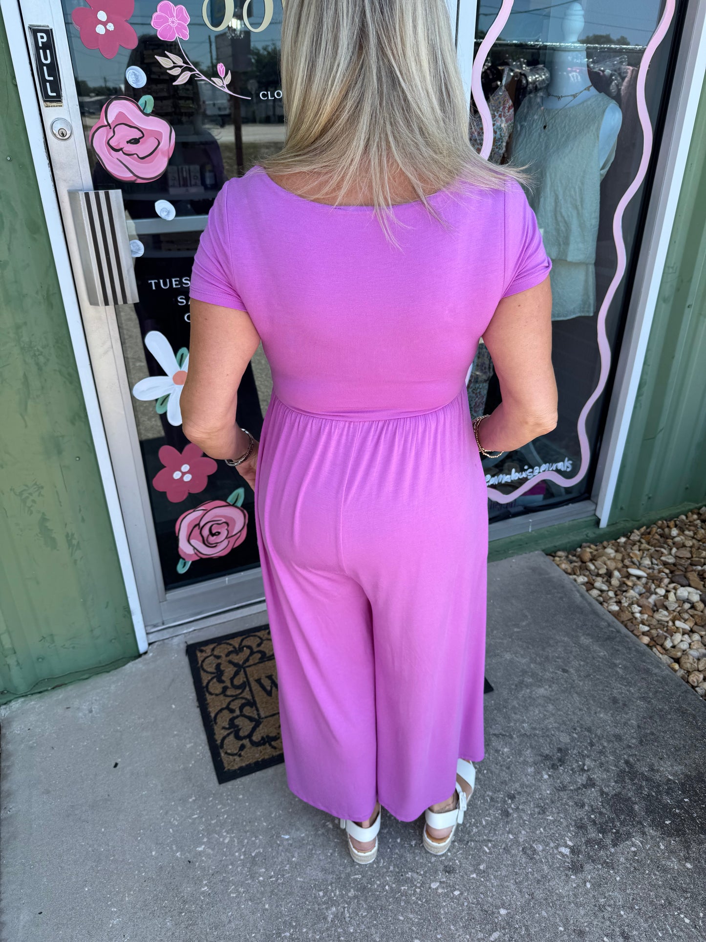Double Layered Short Sleeve Jumpsuit with Pockets