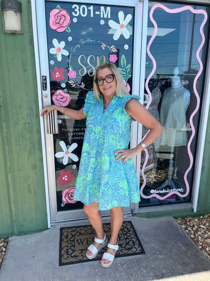 Medallion Print Ruffle Dress