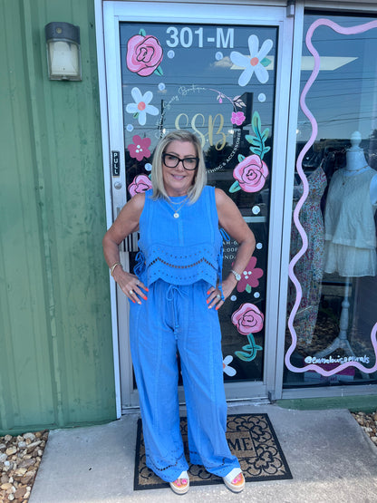 Embroidered Pant Matching Set