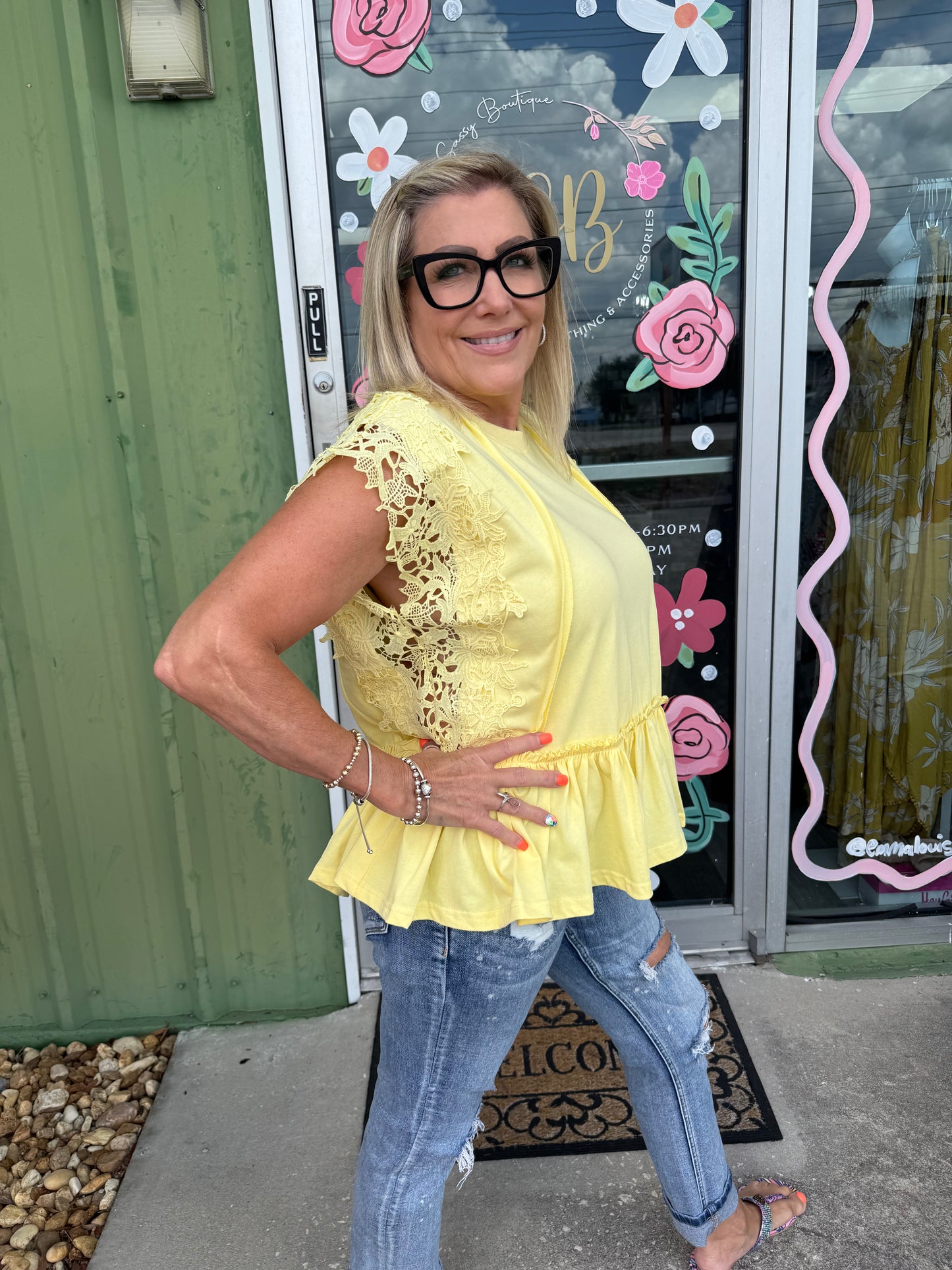 Jersey Tiered Top with Lace Accent