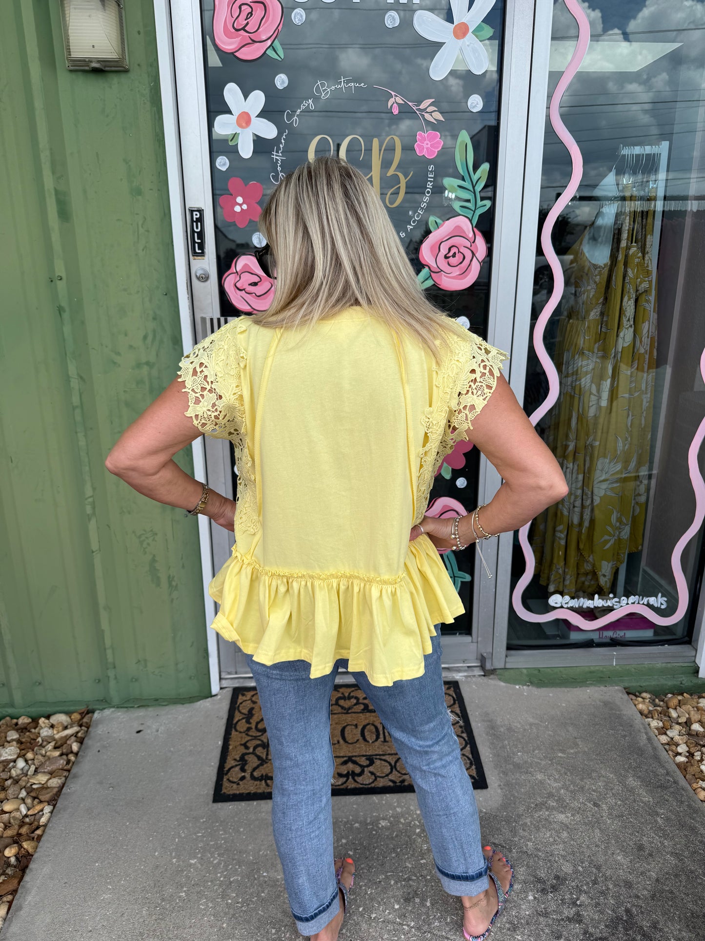 Jersey Tiered Top with Lace Accent