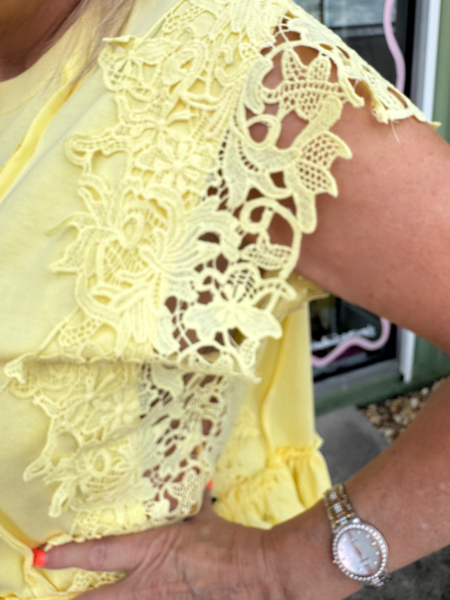 Jersey Tiered Top with Lace Accent