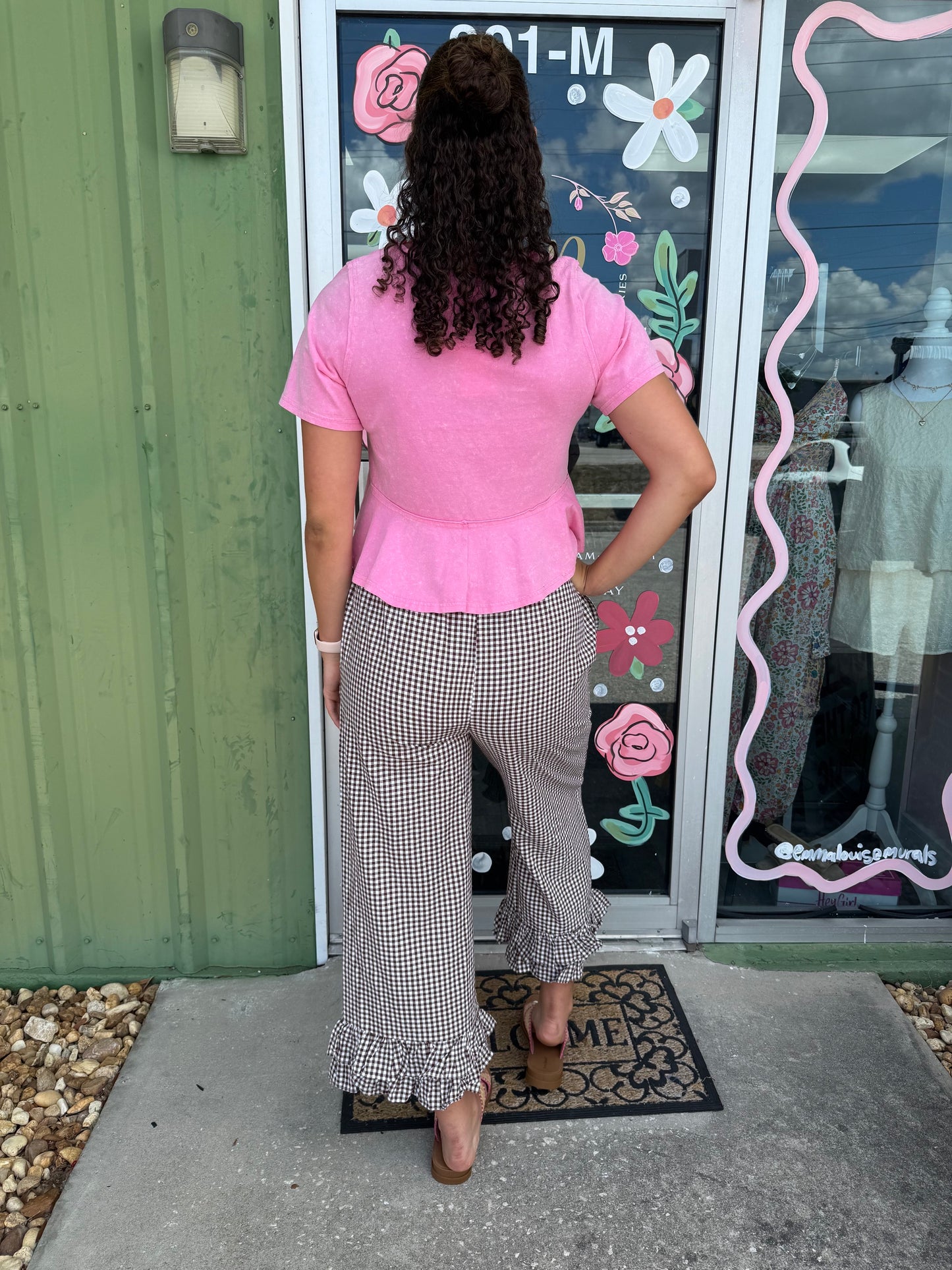 Gingham Casual Ruffled Hem Cropped Pants